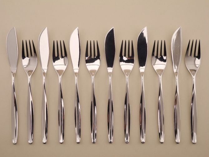 12 Teile Fischbesteck für 6 Personen Cromargan aus der vintage alten Serie Stuttgart von WMF Besteck
