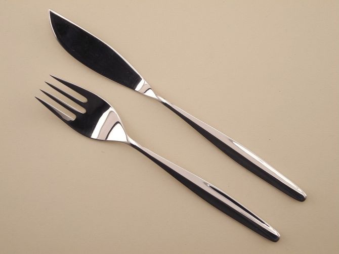 2 Teile Fischbesteck Cromargan aus der vintage alten Serie Stuttgart von WMF Besteck