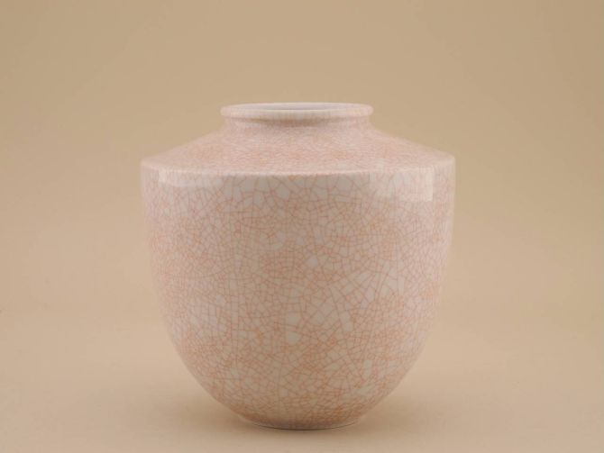 Trude Petri vintage Vase Grosser Baer in rot krakeliert Porzellan von KPM Berlin der 30er Jahre Bauhaus