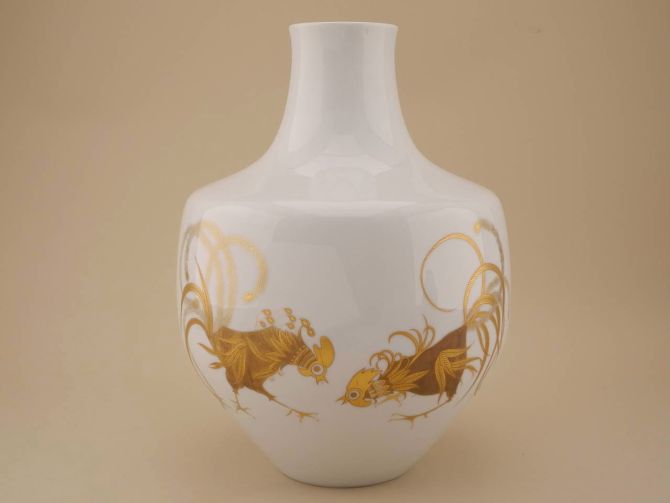 Fürstenberg Vase 1405 Hähne Gold