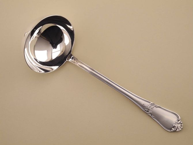 Kleine Suppenkelle Suppenschöpfer 800 Silber vintage alte Serie Rokoko 208 von Auerhahn Bestecke Silberbesteck