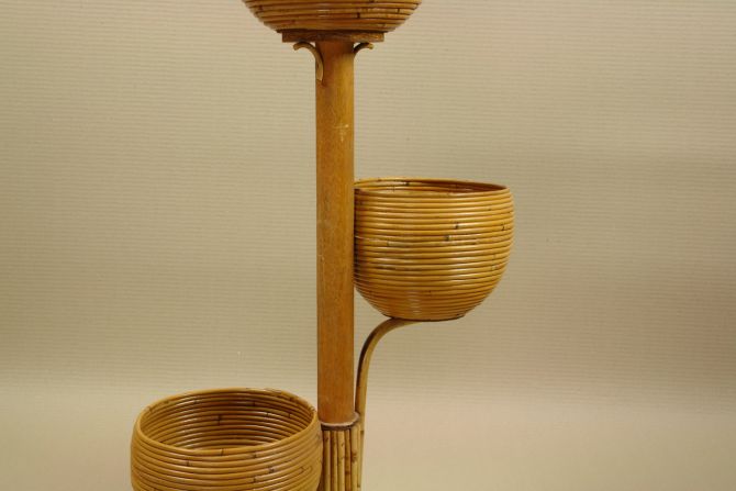 Vintage Tiki Stil Blumenampel Rattan Bambus 50er
