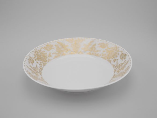 Suppenteller 50er Jahre vintage design Form 2000 Idyll in Gold Dekor Björn Wiinblad Rosenthal Porzellan Geschirr